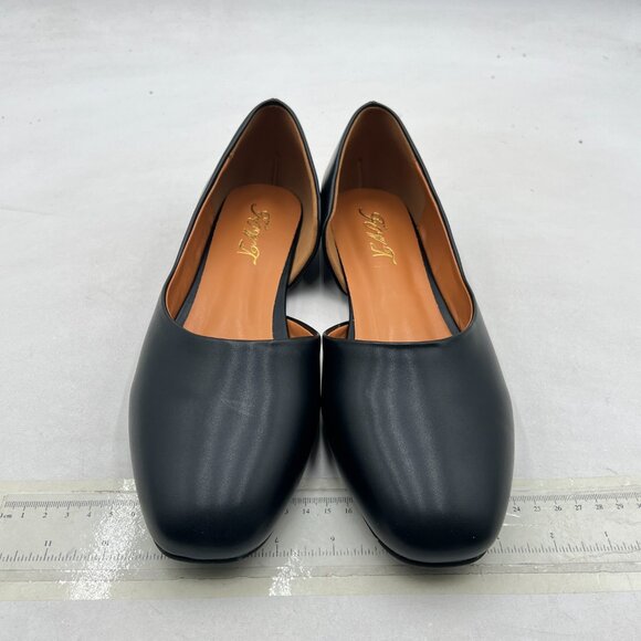 FOWT Black D'Orsay Ballet Flats Square Toe Loafers Slip On Side Cut Slipper - Picture 3 of 8